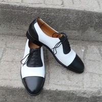 Crafted Leather Bespoke Dress Shoes Black White Leather Formal Lace up Oxford - Thumbnail 7