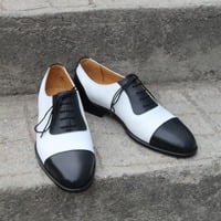 Crafted Leather Bespoke Dress Shoes Black White Leather Formal Lace up Oxford - Thumbnail 8