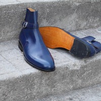 Crafted Leather Classic Dress Shoes Blue Genuine Leather Jodhpur Buckle Strap Boot - Thumbnail 4