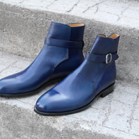 Crafted Leather Classic Dress Shoes Blue Genuine Leather Jodhpur Buckle Strap Boot - Thumbnail 5