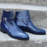 Crafted Leather Classic Dress Shoes Blue Genuine Leather Jodhpur Buckle Strap Boot - Thumbnail 8