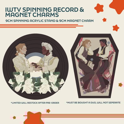 Iwtv spinning record acrylic stand & magnet charm