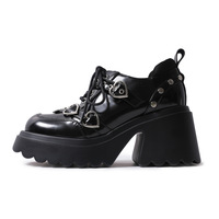 Heart Buckle Design Platform Leather Shoes - Thumbnail 3