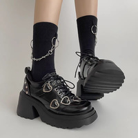 Heart Buckle Design Platform Leather Shoes - Thumbnail 4