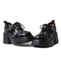 Heart Buckle Design Platform Leather Shoes - Thumbnail 1