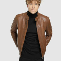 Handmade Men Brown Leather Jacket Men Biker Moto Pure Lambskin Leather Jacket - Thumbnail 4