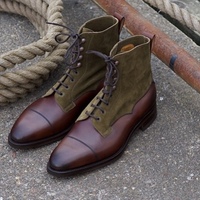 Burnished Cap Toe Vintage Leather Brown Maroon High Ankle Casual Dress Men Boots - Thumbnail 4