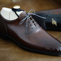 Burnished Maroon Color Oxford Pointed Brogue Toe Superior Leather Men Shoes - Thumbnail 4