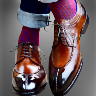 Handmade real leather mens dress shoes brown derby oxford lace up shoes - Thumbnail 1