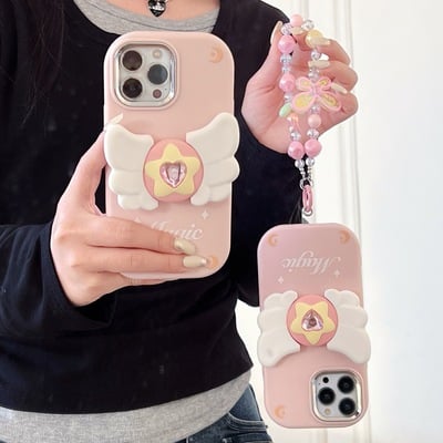 Magic card girl sakura star wing suitable for iphone stereo cartoon creative bracket silicone protective cover