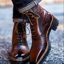 Buy Men's Handcrafted Stylish Burgundy Wingtip Ankle Boots Laceup Heeled Boots Wedding Boots Military Marching Boots