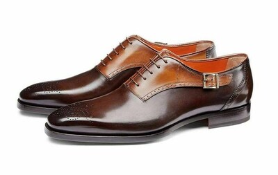 Real Soft Tan Brown OXFORD Style Buckle Strap Pure LEATHER Men Office Shoes