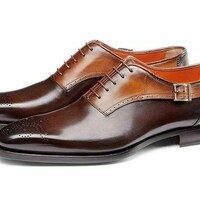 Real Soft Tan Brown OXFORD Style Buckle Strap Pure LEATHER Men Office Shoes - Thumbnail 4