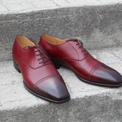  crafted leather classic custom made dress shoes burgundy  black shaded leather lace up oxford  - Thumbnail 4
