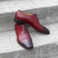  Crafted Leather Classic Custom Made Dress Shoes Burgundy  Black Shaded Leather Lace up Oxford  - Thumbnail 1