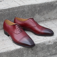  Crafted Leather Classic Custom Made Dress Shoes Burgundy  Black Shaded Leather Lace up Oxford  - Thumbnail 2