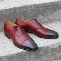  Crafted Leather Classic Custom Made Dress Shoes Burgundy  Black Shaded Leather Lace up Oxford  - Thumbnail 3