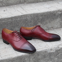  Crafted Leather Classic Custom Made Dress Shoes Burgundy  Black Shaded Leather Lace up Oxford  - Thumbnail 7