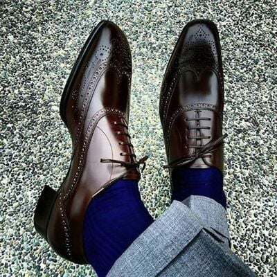 Men bespoke handmade shoes, genuine leather formal oxford shoes, chiseled toe brown leather lace up shoes for men