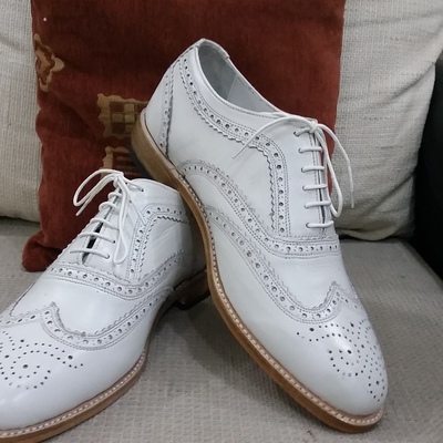 Crafted leather men dress shoes white leather wingtip oxford  - Thumbnail 4