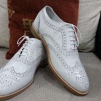 Crafted Leather Men Dress Shoes White Leather Wingtip Oxford  - Thumbnail 1