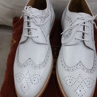 Crafted Leather Men Dress Shoes White Leather Wingtip Oxford  - Thumbnail 2