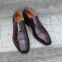 Crafted Leather Handmade Men Classic Dark Brown Patina Oxford Lace up Dress Shoes - Thumbnail 1