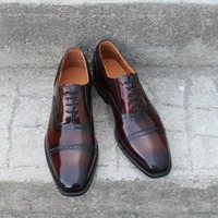 Crafted Leather Handmade Men Classic Dark Brown Patina Oxford Lace up Dress Shoes - Thumbnail 3