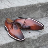 Crafted Leather Classic Brown Leather Double Norwegian Welted Oxford Lace up Dress Shoes - Thumbnail 2