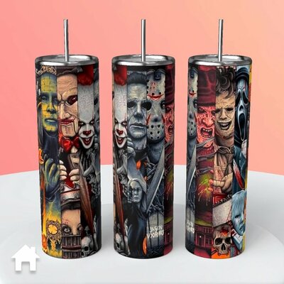 Horror icons tumbler jigsaw pennywise michael myers jason voorhees chucky