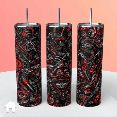 Automotive parts red and black tumbler