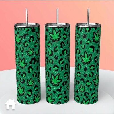 Marijuana leaf and cheetah print tumbler