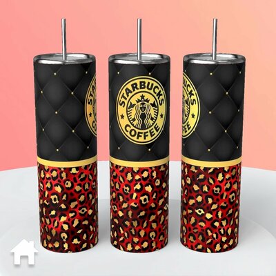 Starbucks type black and cheetah print tumbler
