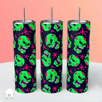 Green skull splatter tumbler