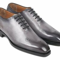 New Handmade Men's Goodyear Welted Punched Oxfords Gray Shoes - Thumbnail 1