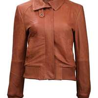 Black Tan and Brown Bomber Real Leather Jacket Women - Thumbnail 4