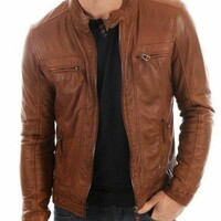 Men's Leather jacket 100% Genuine Soft Lambskin Biker Slim Fit Men - Thumbnail 1