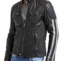 Mens Leather Jacket Stylish Slimfit Genuine Lambskin Motorcycle Bomber Biker - Thumbnail 1