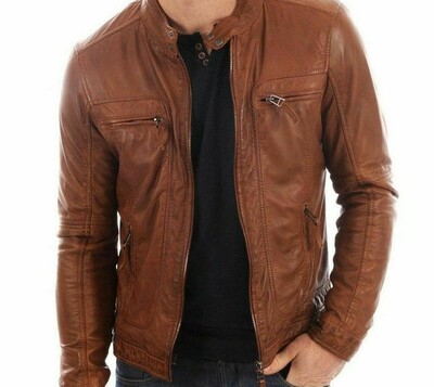 Men's Leather jacket 100% Genuine Soft Lambskin Biker Slim Fit Men