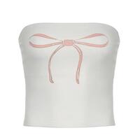 Bow Print Strapless Cropped Tube Top - Thumbnail 6