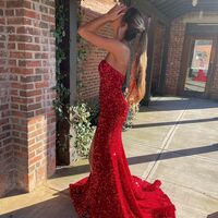 Sparkly Mermaid Sweetheart Red Sequins Long Prom Evening Dress - Thumbnail 1