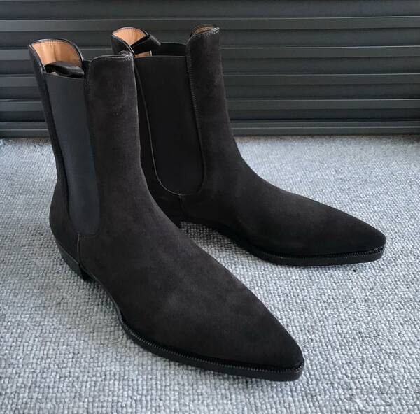 Handmade Men Dark Brown Genuine Suede Leather Classic Chelsea Boot