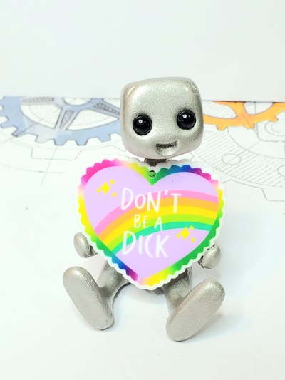 Don't Be A D*ck Robot Figurine Resin Art Toy Happy Mental Health and Boundaries Kawaii Desk Buddy