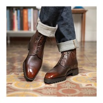 Men Handmade Brown Bespoke Military Lace Up Boots, Men Combat Leather Boots, Cowhide Military Boots