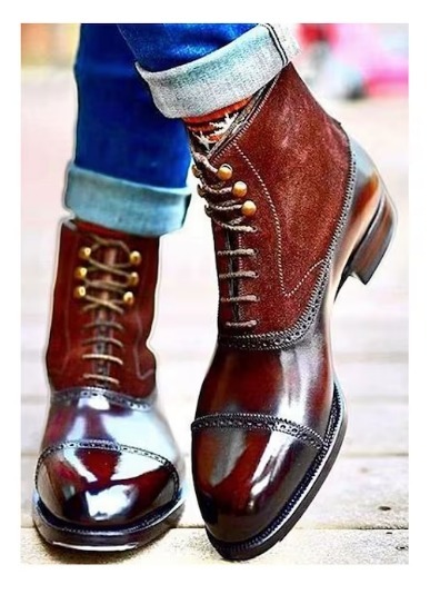 Buy a Smart Casual Get Maroon Brown Leather & Suede Lace up Boot High Ankle Boots For Fashion Lovers