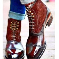 Buy a Smart Casual Get Maroon Brown Leather & Suede Lace up Boot High Ankle Boots For Fashion Lovers