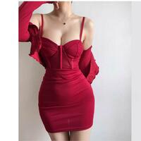 Sexy patchwork suspender see-through steel ring fishbone hip-hugging dress - Thumbnail 4