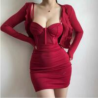 Sexy patchwork suspender see-through steel ring fishbone hip-hugging dress - Thumbnail 6