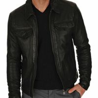 Handmade Mens Black Leather Jacket Biker Motorcycle Lambskin Leather Jacket - Thumbnail 1