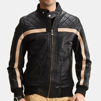 New men handmade black leather fashion biker jacket